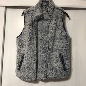 blue fluffy vest